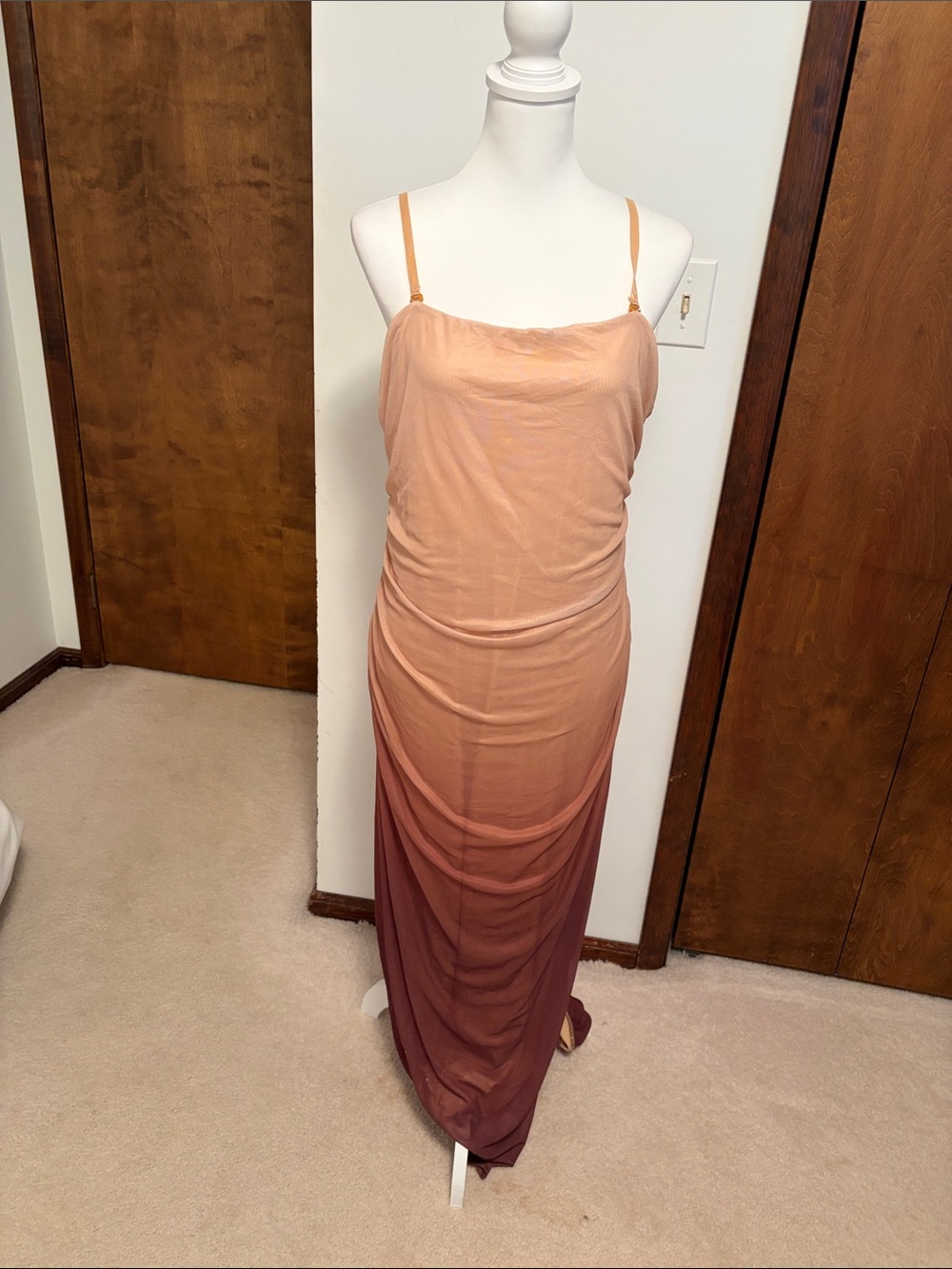 Ombre Spaghetti-Strap Maxi Dress in Peach-to-Mauve